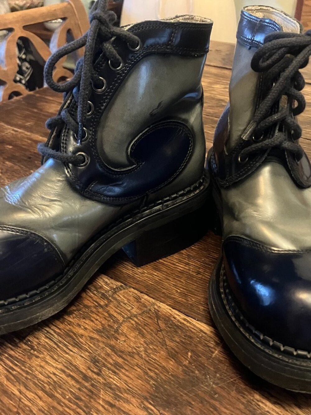Vintage John Fluevog Angels Boots Grey Black Two-Tone Swirl Poland UK 4 US 6 6.5